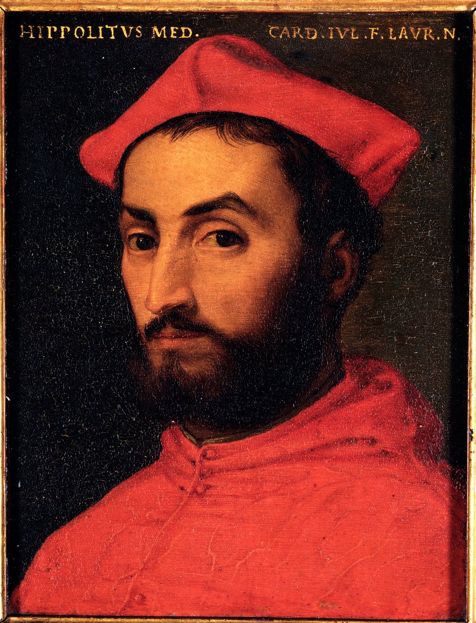 Portret kardynała Ippolito de Medici (1511-1535) Obraz Allori Angelo di Cosimo dit Bronzino (1503-1572) - XVI w. Słońce 15x12 cm Pałac Medici-Riccardi (Medici Riccardi) Florencja autorstwa Agnolo Bronzino