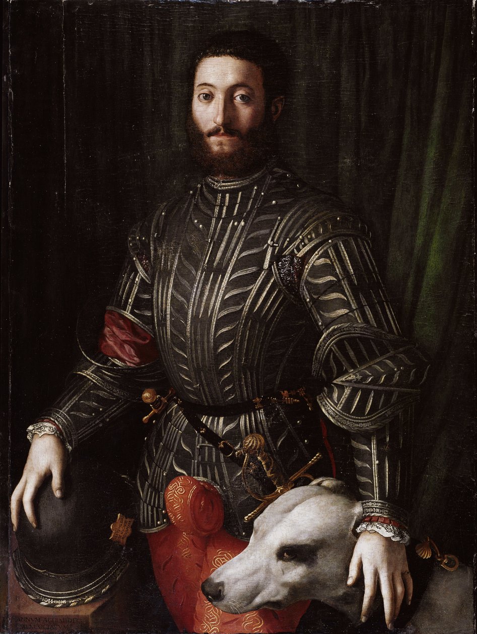 Portret Guidobaldo II Della Rovere (1514-1574) Książę Urbino (Guidobaldo II della Rovere, Książę Urbino) Obraz Bronzino Agnolo di Cosimo di Mariano (1503-1572) 1531-1532, Olej na drewnie, Wymiary 114x86 cm Florencja, Pałac Pitti autorstwa Agnolo Bronzino