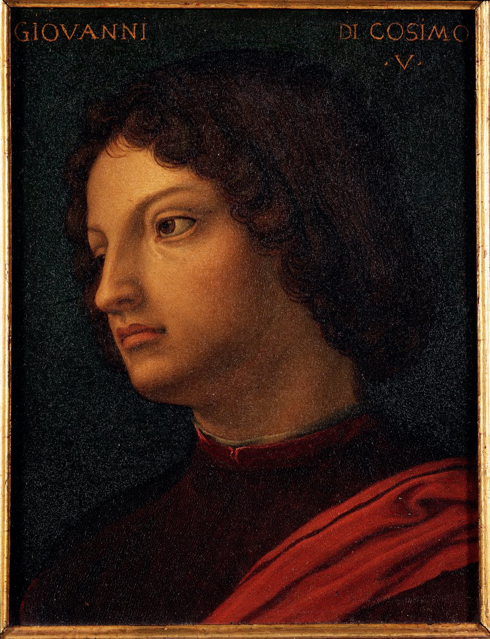 Portret Jeana de Medici (Giovanni di Cosimo de Medici) (1421-1463) Bankier i Mecene Obraz Allori Angelo di Cosimo dit Bronzino (1503-1572) XVI wiek Dim 15x12 cm Pałac Medici-Riccardi (Medici Riccardi) Florencja autorstwa Agnolo Bronzino