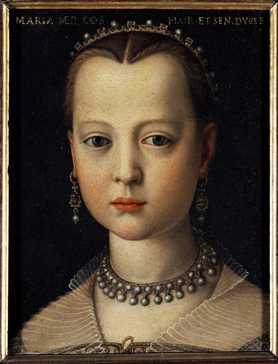 Portret Marii Medycejskiej (1540-1557) córki Kosima I z Toskanii (Cosimo I de Medici) (1519-1574) (Portret Marii Medycejskiej córki Kosima I de Medici, wielkiego księcia Toskanii) Obraz Bronzino (Agnolo autorstwa Cosimo) (1503-1572) 1551 Dim 15x12 c autorstwa Agnolo Bronzino