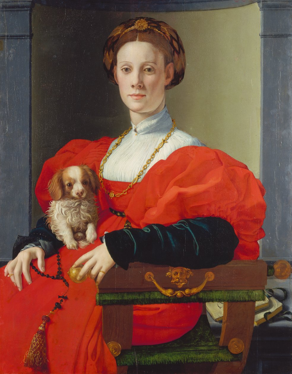 Portret damy w czerwieni, ok. 1533 (mieszane media na topoli) autorstwa Agnolo di Cosimo Bronzino