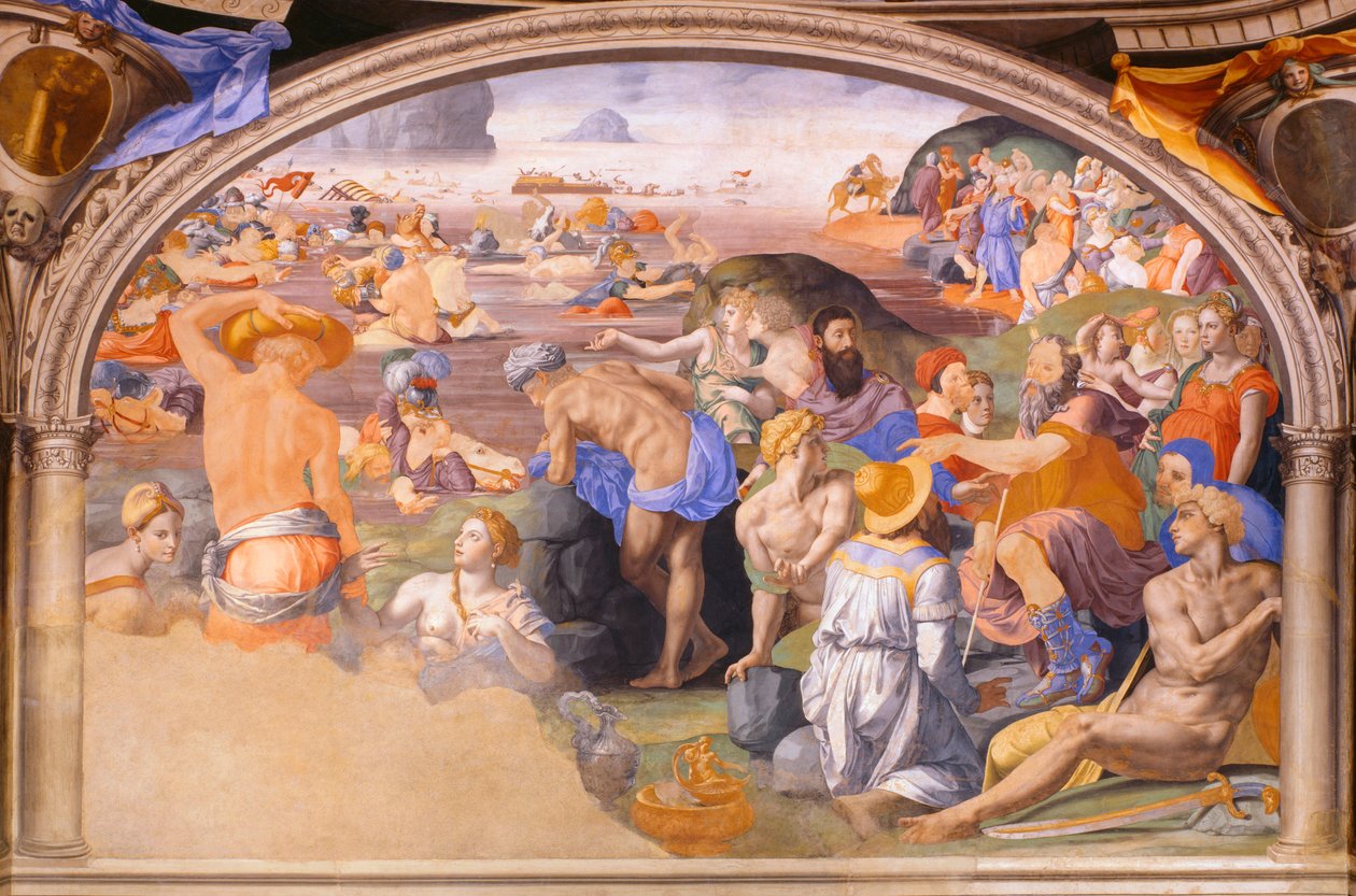Przeprawa przez Morze Czerwone, Agnolo Bronzino (1503-1572) 1540-1545 (fresk) autorstwa Agnolo Bronzino
