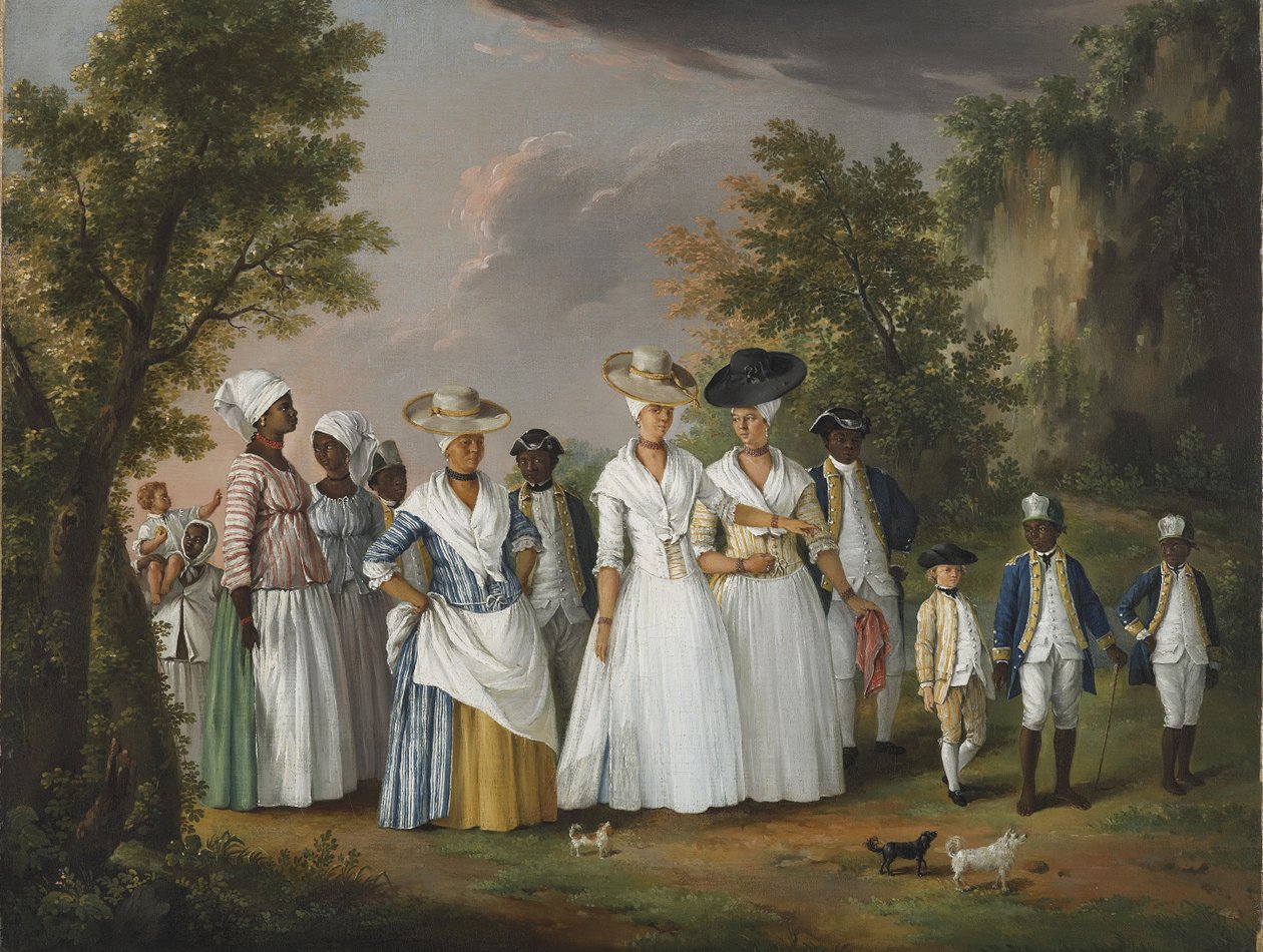 Uwolnić kolorowe kobiety ze swoimi dziećmi i sługami w krajobrazie, 1770-1796 autorstwa Agostino Brunias