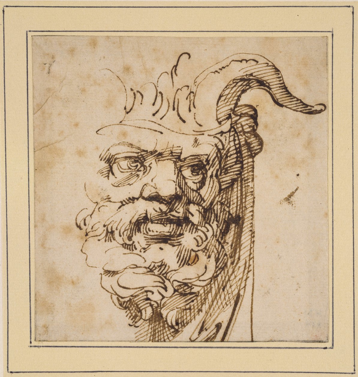 Silvan Mask (pióro i brązowy tusz na złamanym białym papierze) autorstwa Agostino Carracci