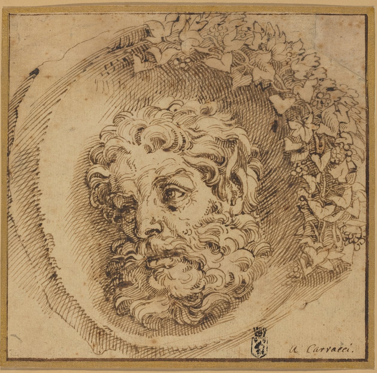 Głowa Fauna w Wklęsłym (okrągłym) autorstwa Agostino Carracci