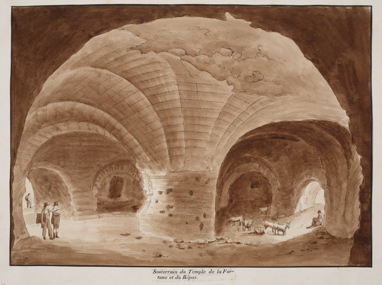Piwnica Świątyni Szczęścia i Odpoczynku, 1833 (trawiona z brązowym washem) autorstwa Agostino Tofanelli