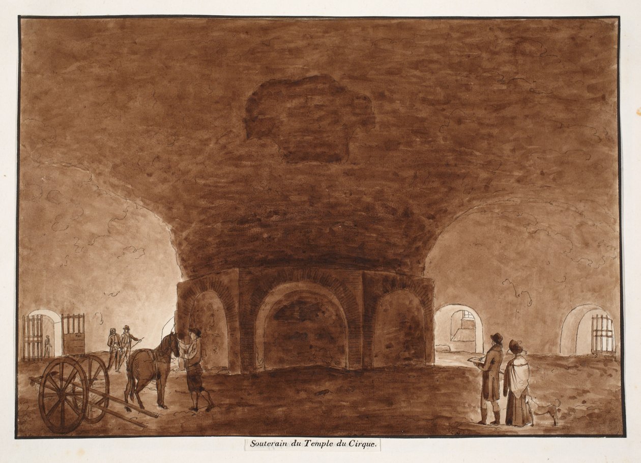 Piwnica Świątyni Cyrkowej, 1833 (akwaforta z brązową lawiną) autorstwa Agostino Tofanelli