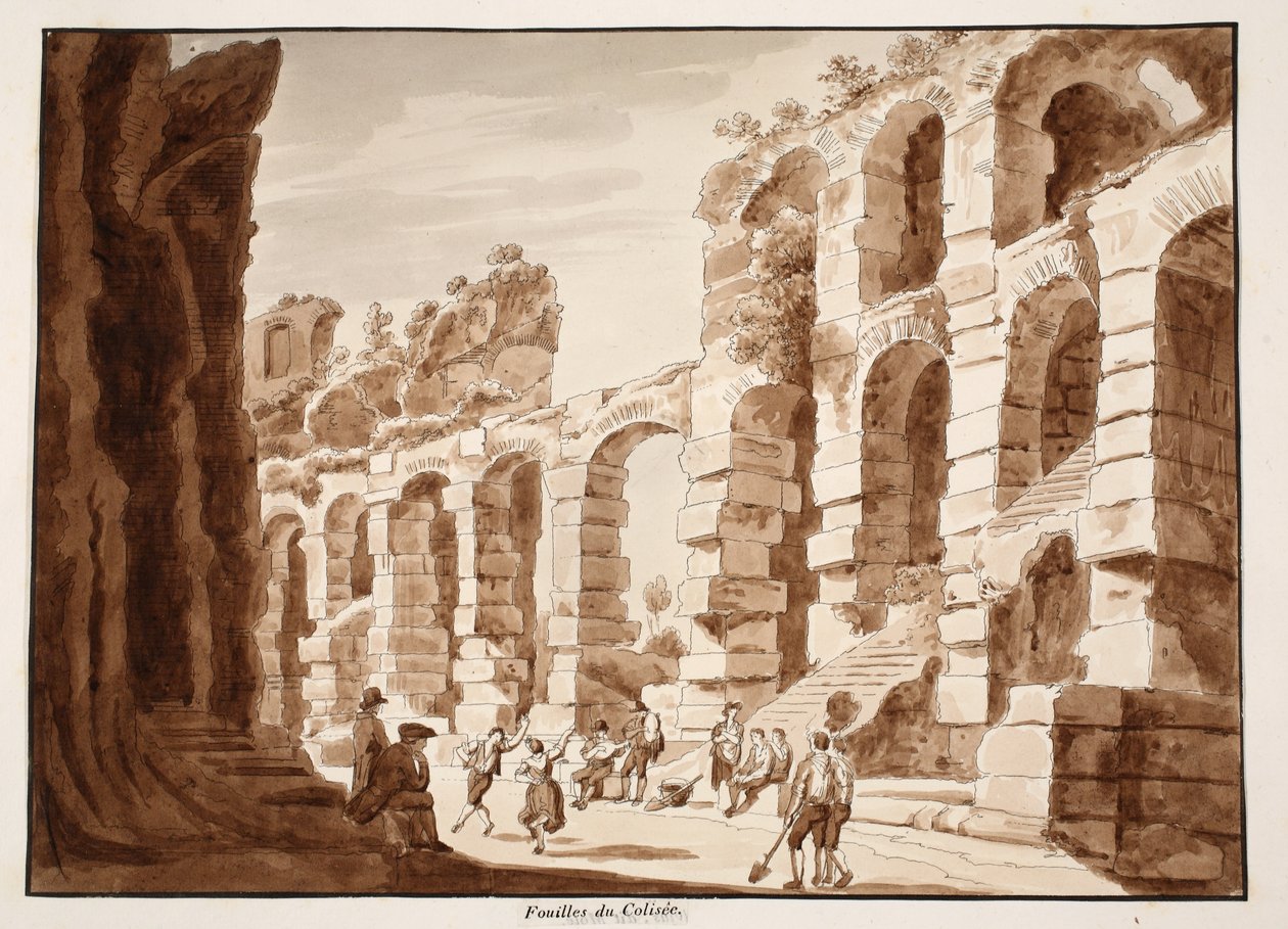 Wykopaliska w Koloseum, 1883 (akwaforta z brązową farbą) autorstwa Agostino Tofanelli