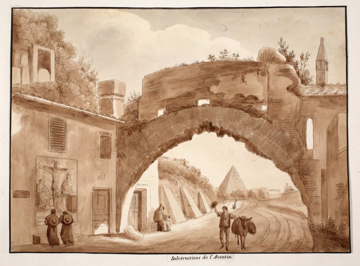 Podkłady z Awentynu, 1833 (akwaforta z brązowym washem) autorstwa Agostino Tofanelli