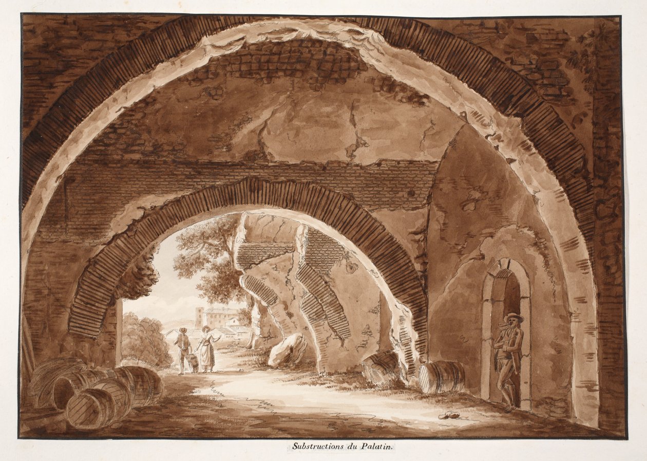 Fundamenty Palatynu, 1833 (trawienie z brązowym washem) autorstwa Agostino Tofanelli