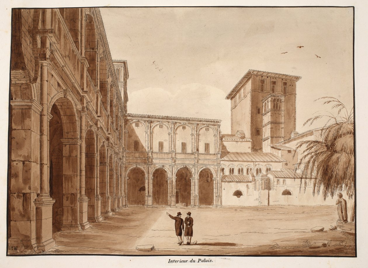 Wewnątrz Palazzo di Venezia, 1833 (akwaforta z brązową lawiną) autorstwa Agostino Tofanelli