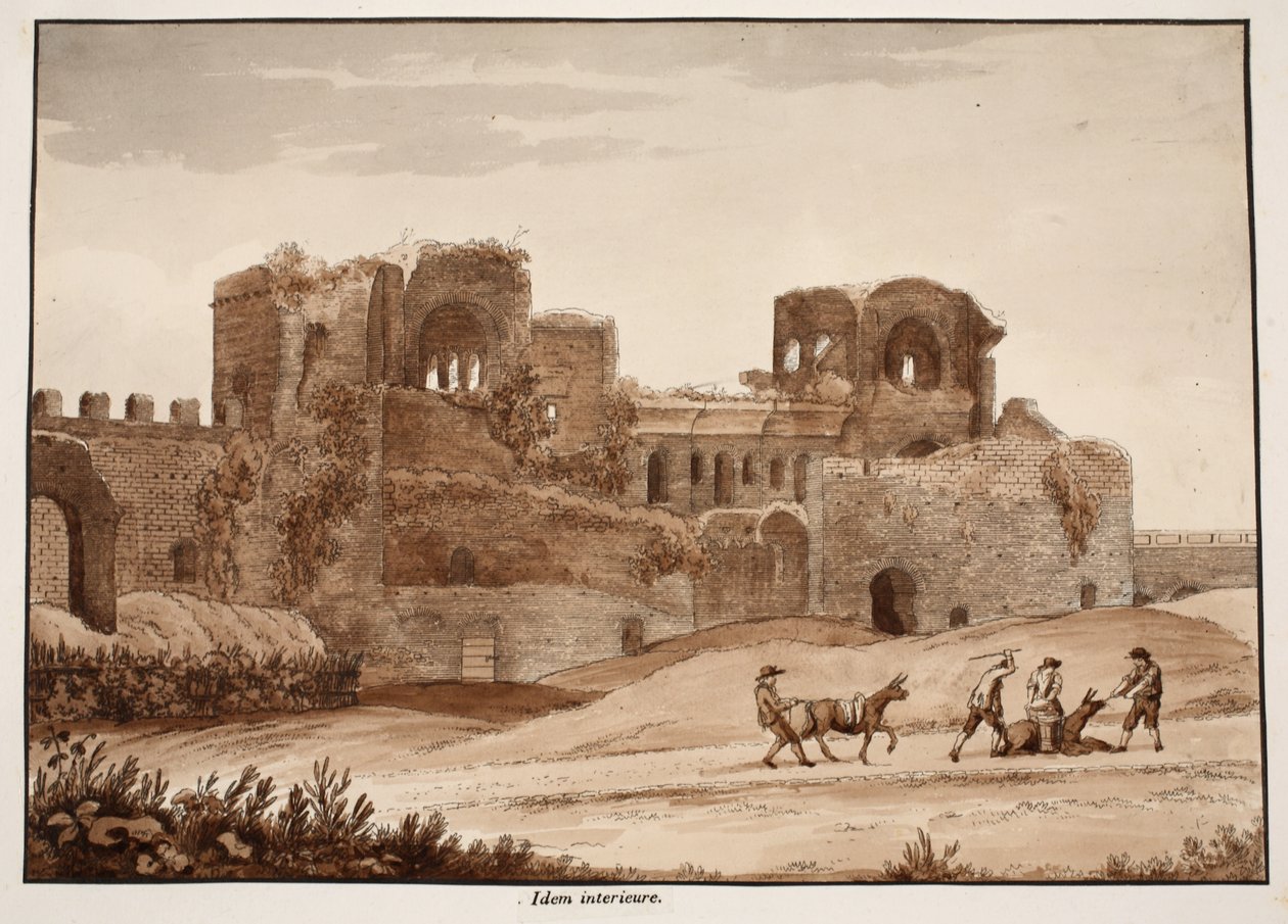 Wnętrze Porta Asinaria, 1833 (akwaforta z brązową lawiną) autorstwa Agostino Tofanelli