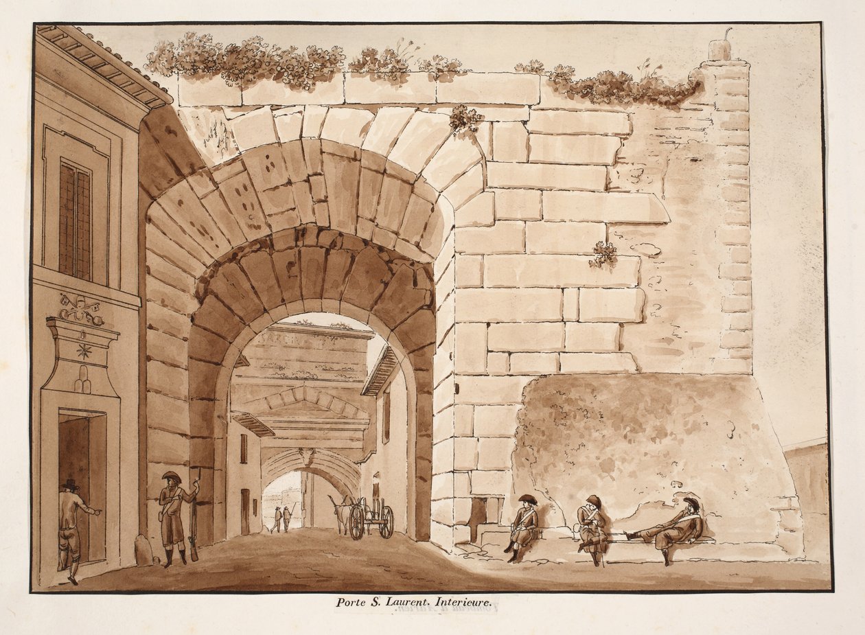 Wnętrze Porta San Lorenzo, 1833 (akwaforta z brązową lawiną) autorstwa Agostino Tofanelli