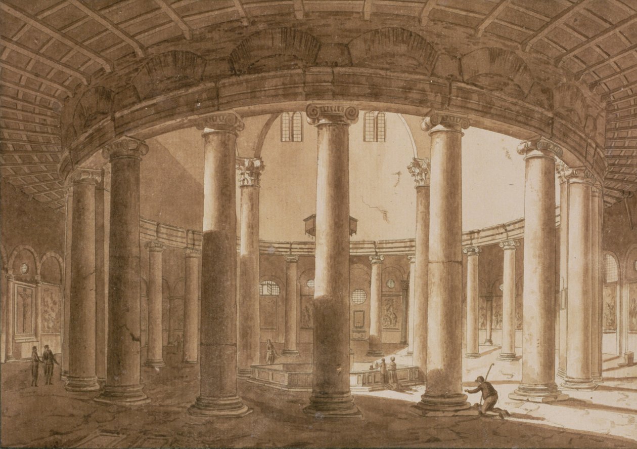 Wnętrze świątyni Klaudiusza w Rzymie, ok. 1800 (pranie pióra i sepii na papierze) autorstwa Agostino Tofanelli