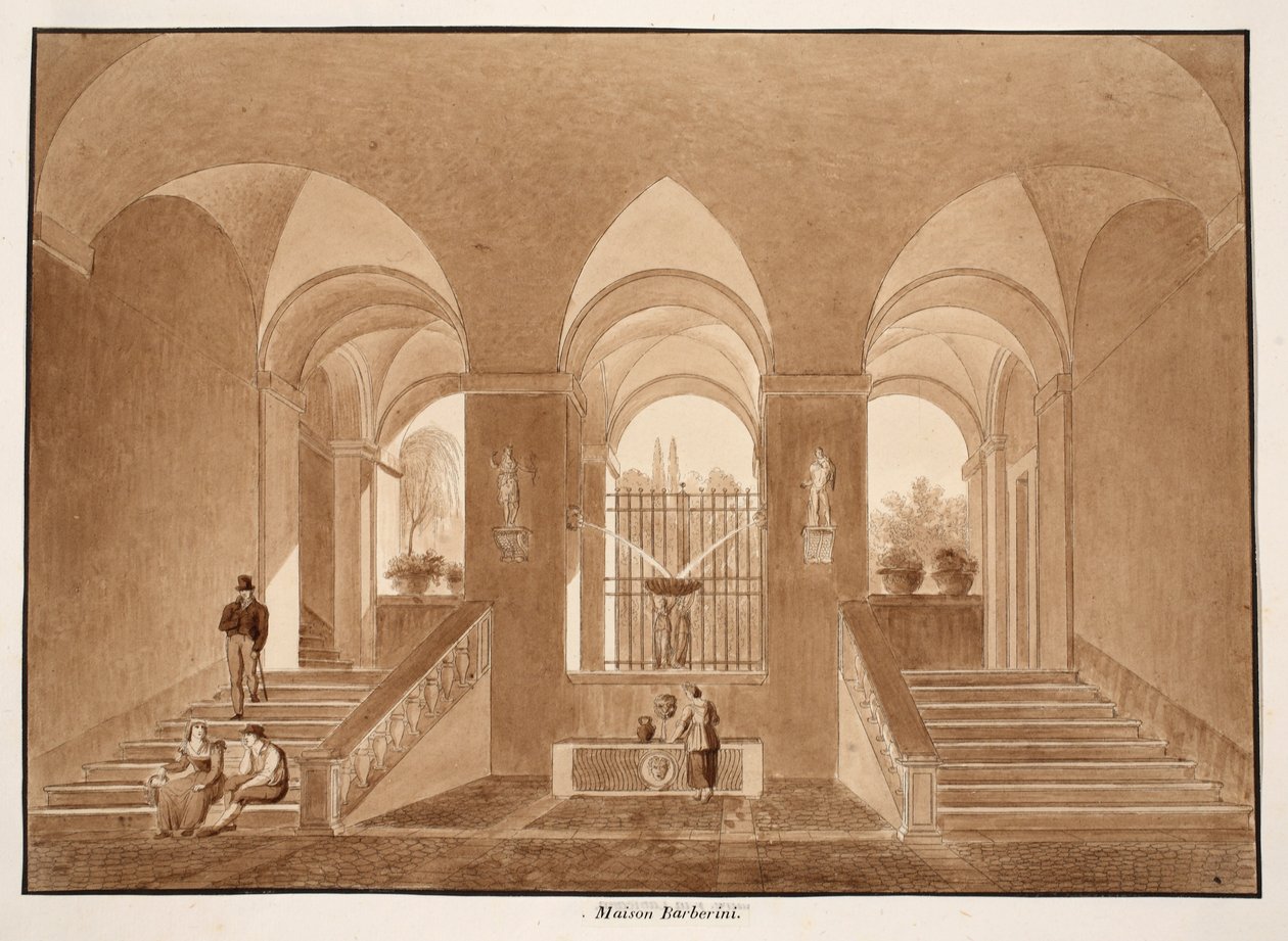 Palazzo Barberini, 1833 (akwaforta z brązową farbą) autorstwa Agostino Tofanelli