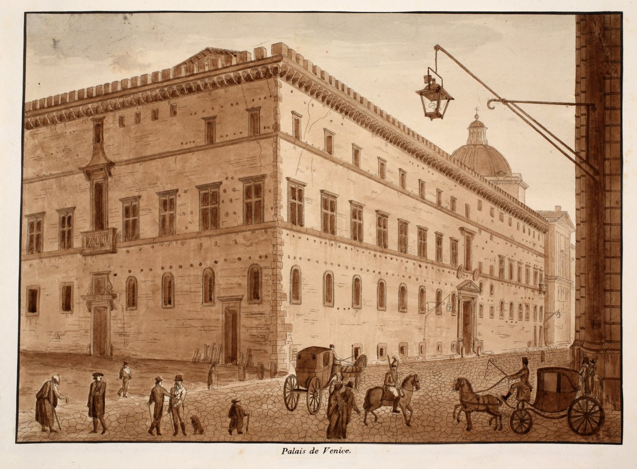 Palazzo di Venezia, 1833 (akwaforta z brązowym washem) autorstwa Agostino Tofanelli