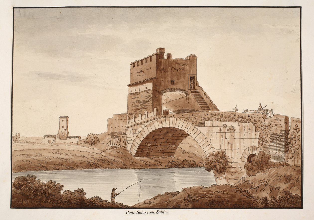 Ponte Salario lub Sabine, 1833 (akwaforta z brązowym washem) autorstwa Agostino Tofanelli