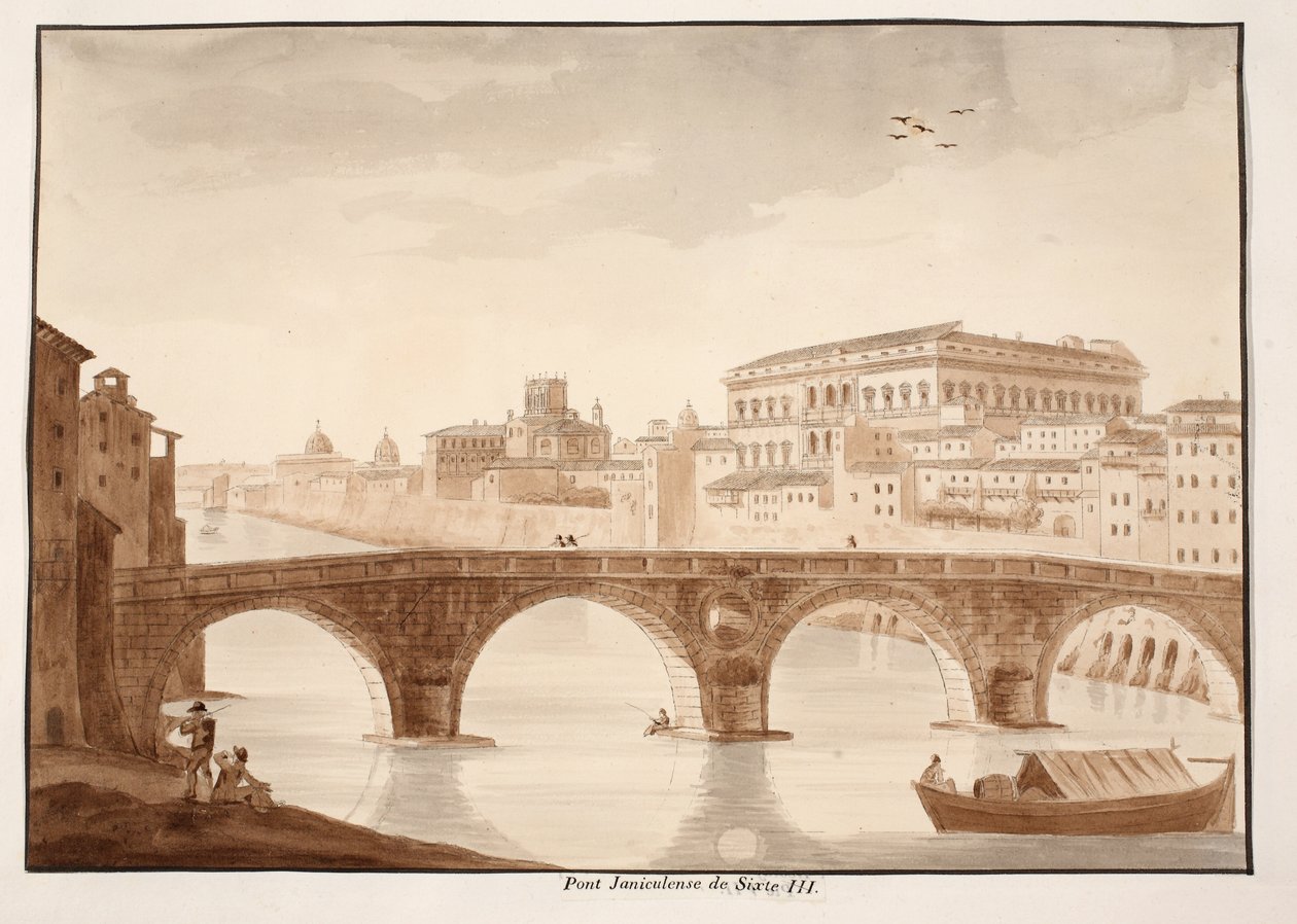 Ponte Sisto, 1833 (trawienie z brązowym washem) autorstwa Agostino Tofanelli
