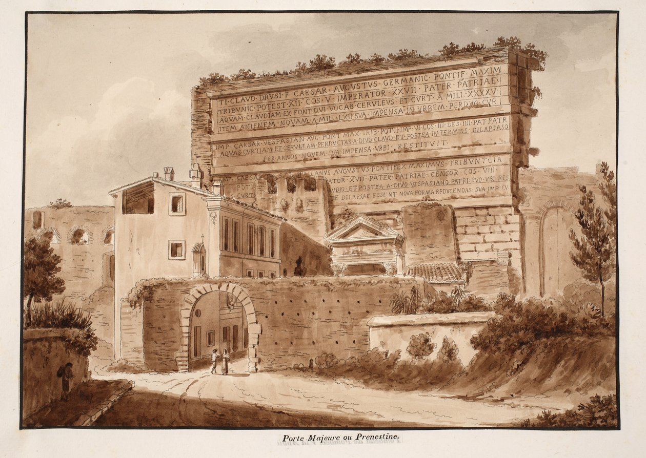 Porta Maggiore lub Prenestina, 1833 (akwaforta z brązowym washem) autorstwa Agostino Tofanelli