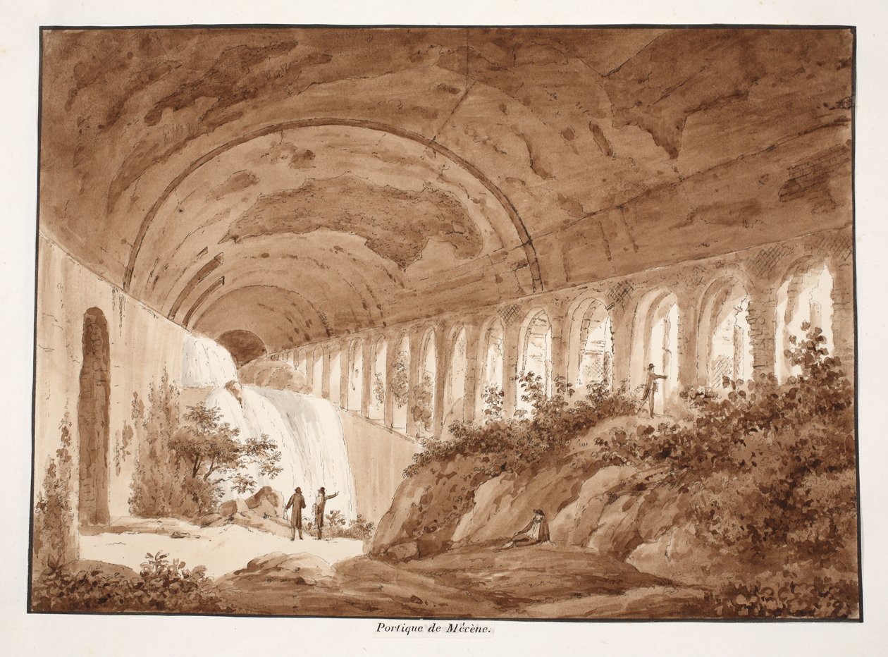 Portyk Villa Mecenas, 1833 (akwaforta z brązową lawiną) autorstwa Agostino Tofanelli