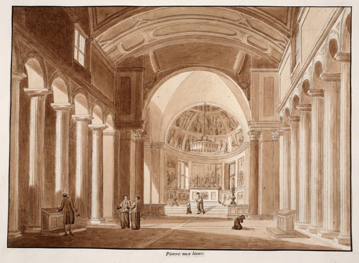 San Pietro in Vincoli, 1833 (akwaforta z brązową farbą) autorstwa Agostino Tofanelli