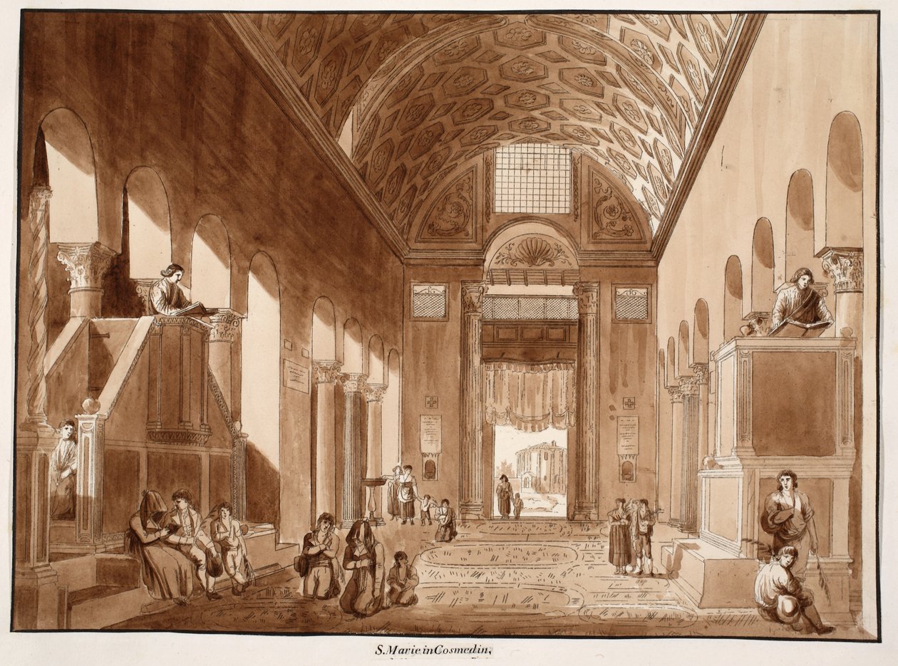 Santa Maria in Cosmedin, 1833 (akwaforta z brązowym washem) autorstwa Agostino Tofanelli