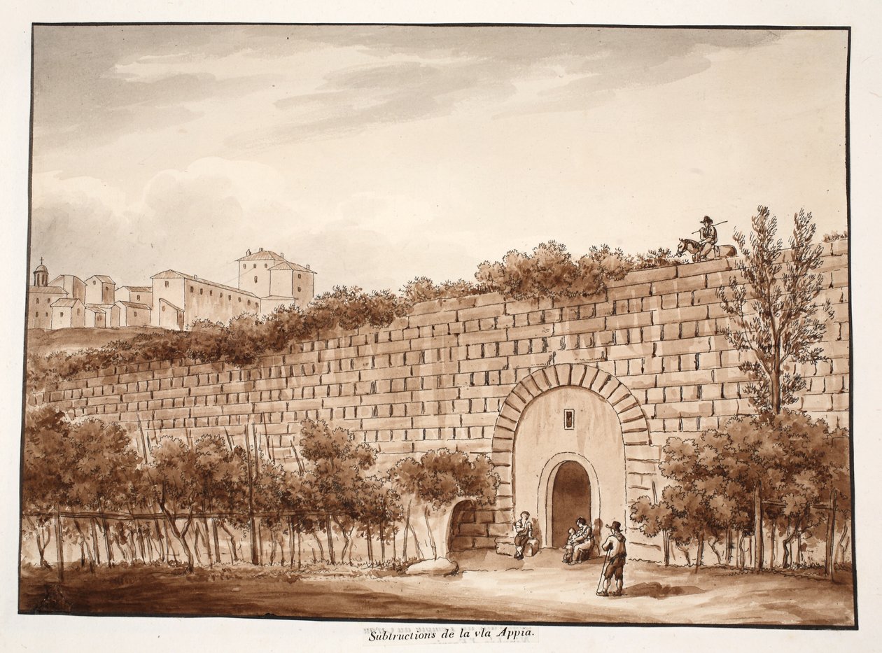 Podbudowy Via Appia, 1833 (trawienie z brązowym wash) autorstwa Agostino Tofanelli
