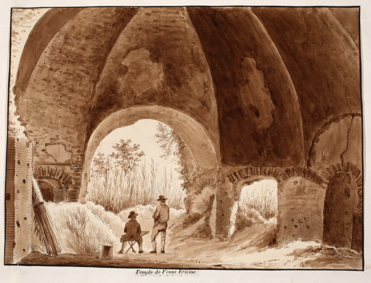 Świątynia Wenus Ericine, 1833 (akwaforta z brązową lawiną) autorstwa Agostino Tofanelli