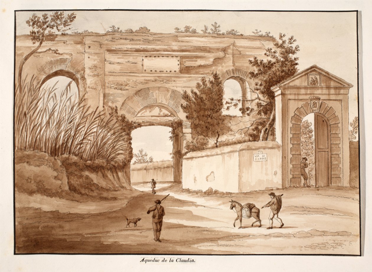 Acqua Claudia, 1833 (akwaforta z brązowym washem) autorstwa Agostino Tofanelli