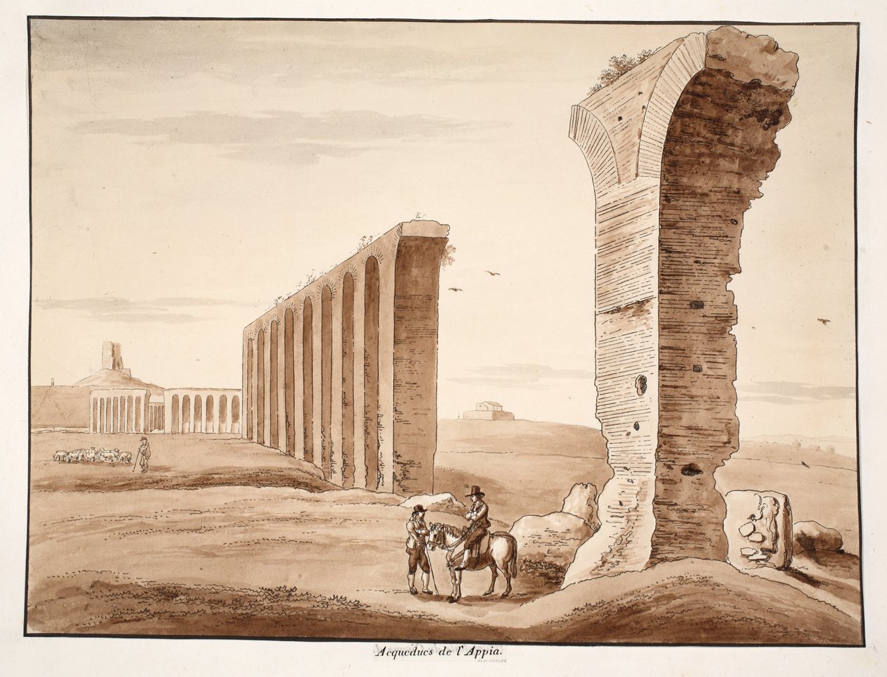Aqua Appia, 1833 (trawienie z brązowym washem) autorstwa Agostino Tofanelli