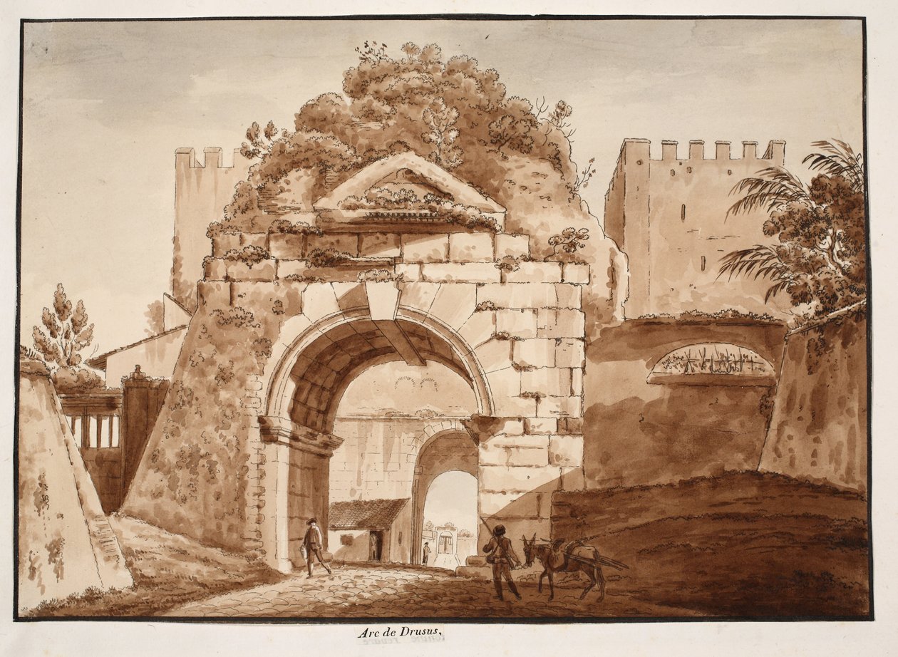Łuk Druzusa, 1833 (akwaforta z brązową lawiną) autorstwa Agostino Tofanelli