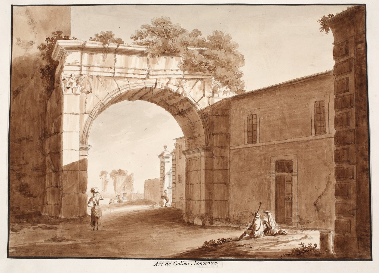 Łuk Gallienusa, 1833 (akwaforta z brązową lawiną) autorstwa Agostino Tofanelli