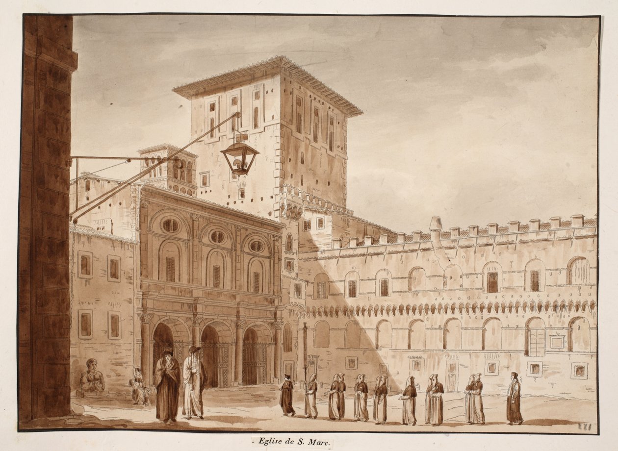 Kościół San Marco, 1833 (akwaforta z brązową lawiną) autorstwa Agostino Tofanelli