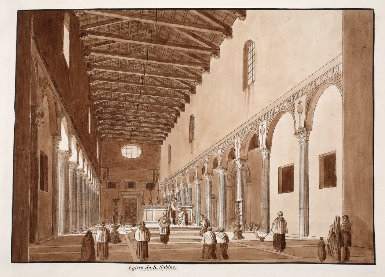 Kościół Santa Sabina, 1833 (akwaforta z brązową lawiną) autorstwa Agostino Tofanelli