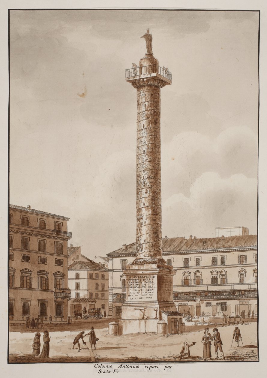 Colonna Antonina, odrestaurowana przez Sykstusa V, 1833 (akwaforta z brązową lawiną) autorstwa Agostino Tofanelli