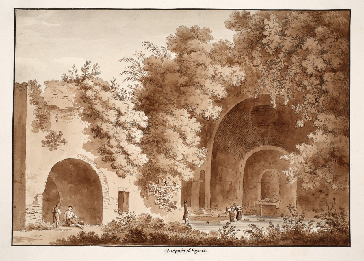 Ninfeo z Egerii, 1833 (akwaforta z brązowym washem) autorstwa Agostino Tofanelli