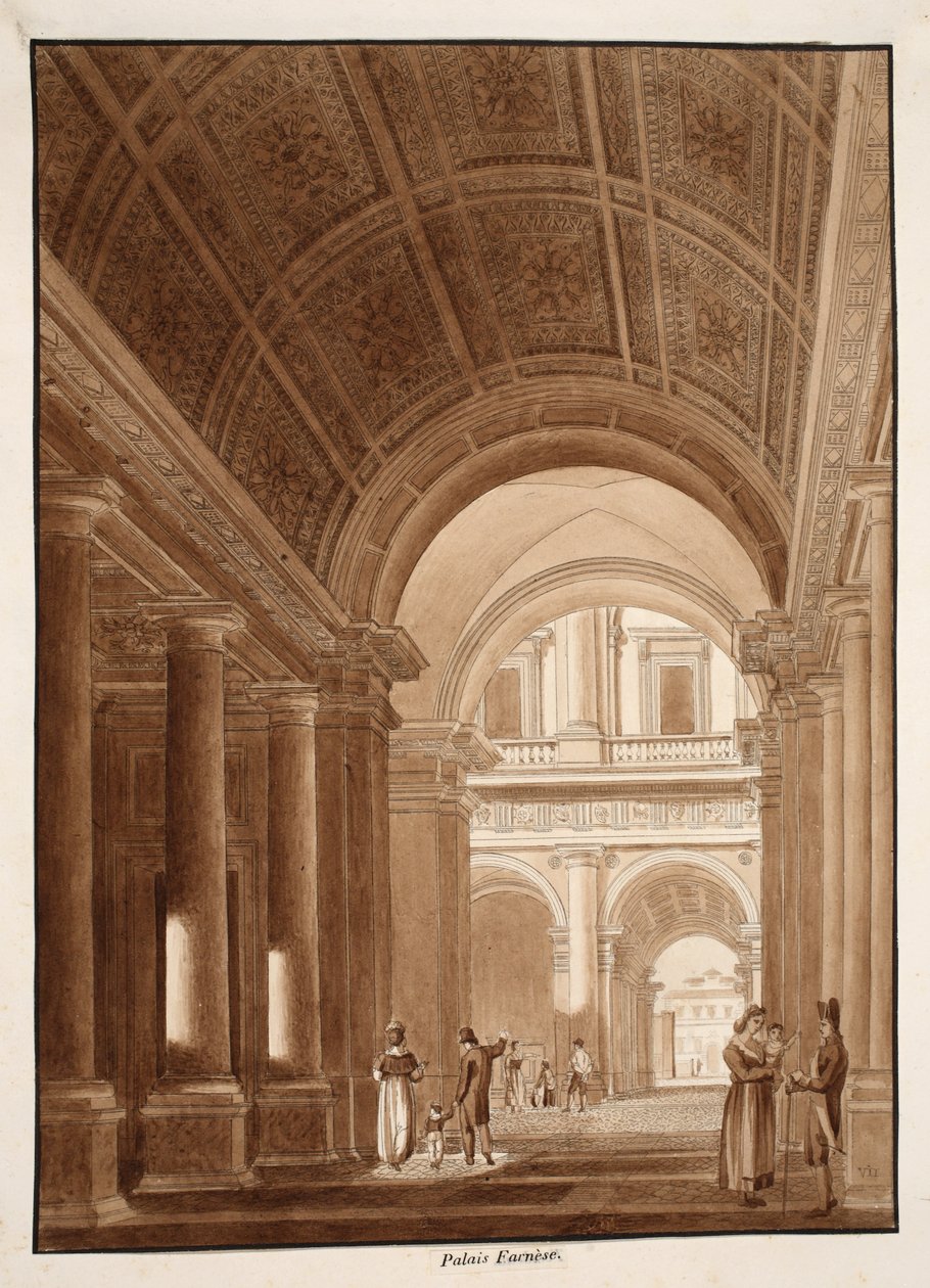 Palazzo Farnese, 1833 (akwaforta z brązową lawiną) autorstwa Agostino Tofanelli