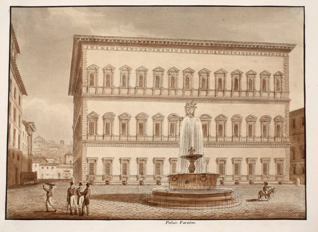 Palazzo Farnese, 1833 (akwaforta z brązową lawiną) autorstwa Agostino Tofanelli