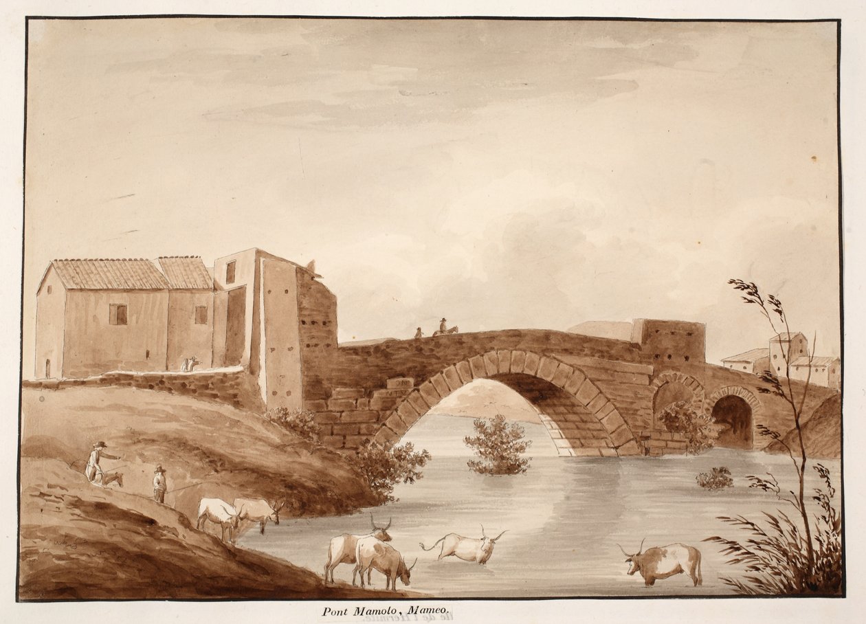 Ponte Mammolo, 1833 (trawienie z brązowym washem) autorstwa Agostino Tofanelli