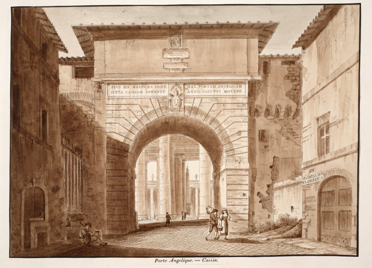 Porta Angelica - Cassia, 1833 (akwaforta z brązową farbą) autorstwa Agostino Tofanelli