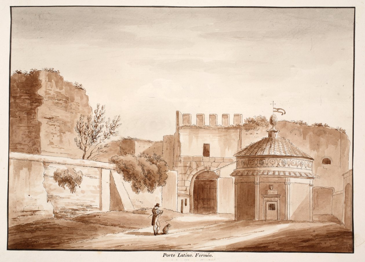 Porta Latina, zamknięta, 1833 (akwaforta z brązową farbą) autorstwa Agostino Tofanelli