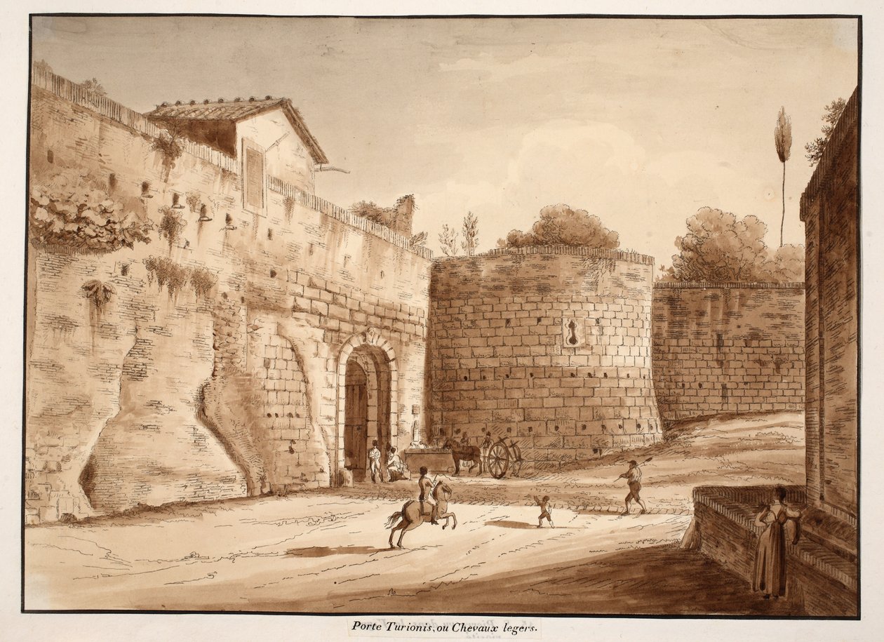 Porta Turrionis lub Cavalleggeri, 1833 (trawienie z brązowym wash) autorstwa Agostino Tofanelli