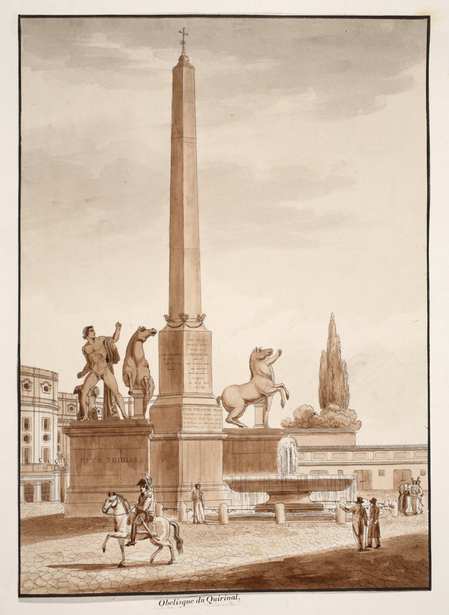 Obelisk na Kwirynale, 1833 (akwaforta z brązową lawiną) autorstwa Agostino Tofanelli