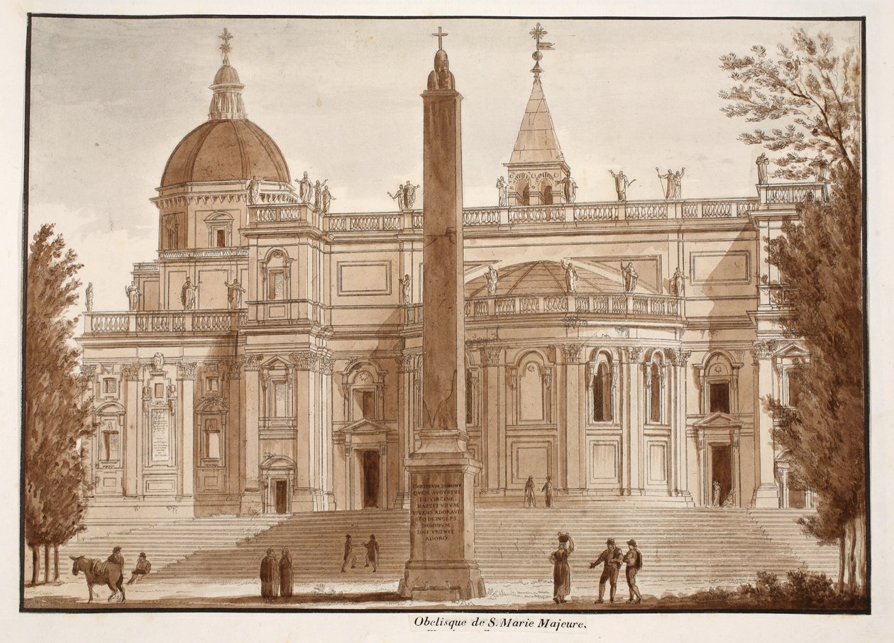 Obelisk Santa Maria Maggiore, 1833 (akwaforta z brązowym washem) autorstwa Agostino Tofanelli
