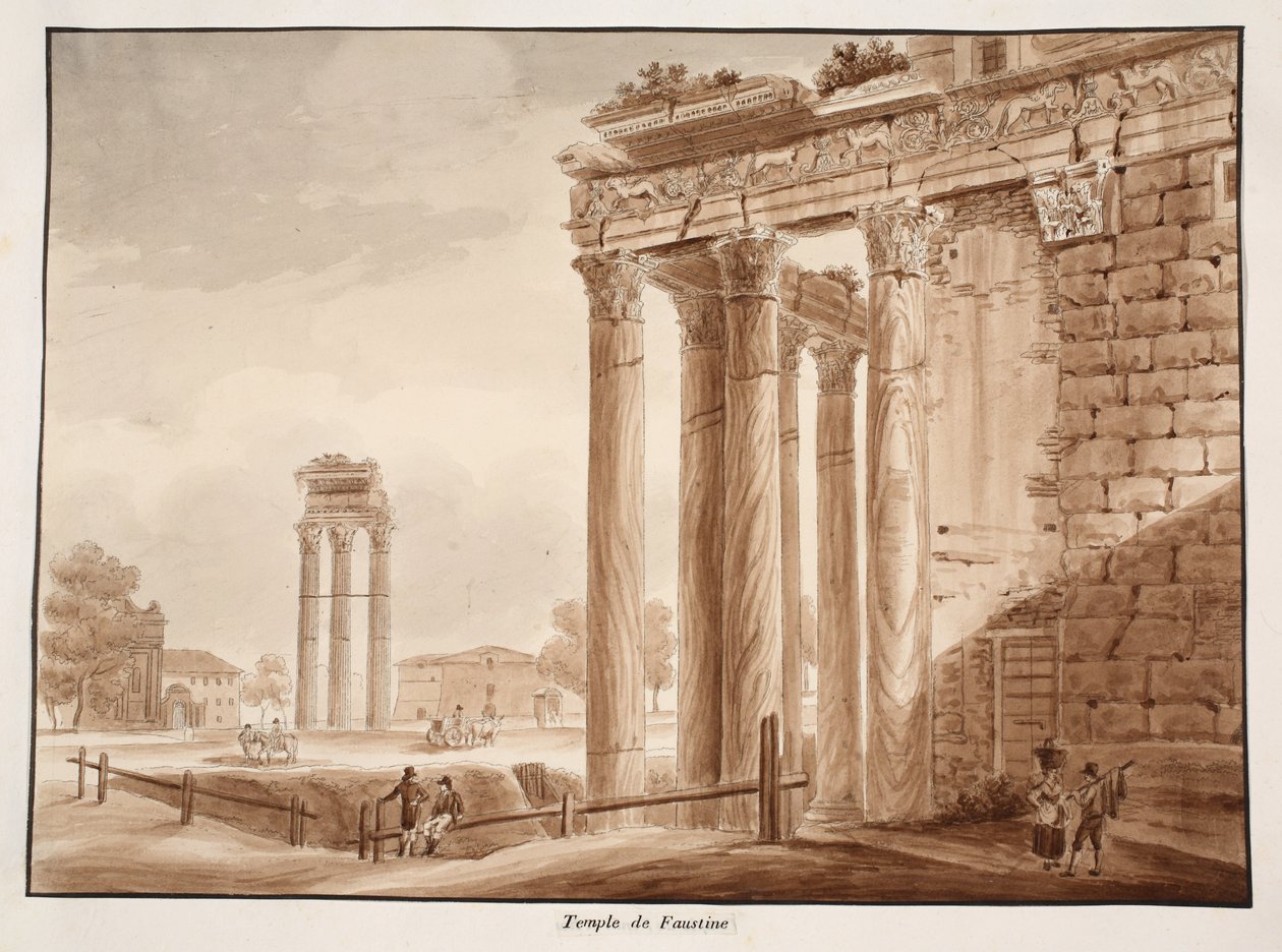 Świątynia Faustyny, 1833 (akwaforta z brązową farbą) autorstwa Agostino Tofanelli