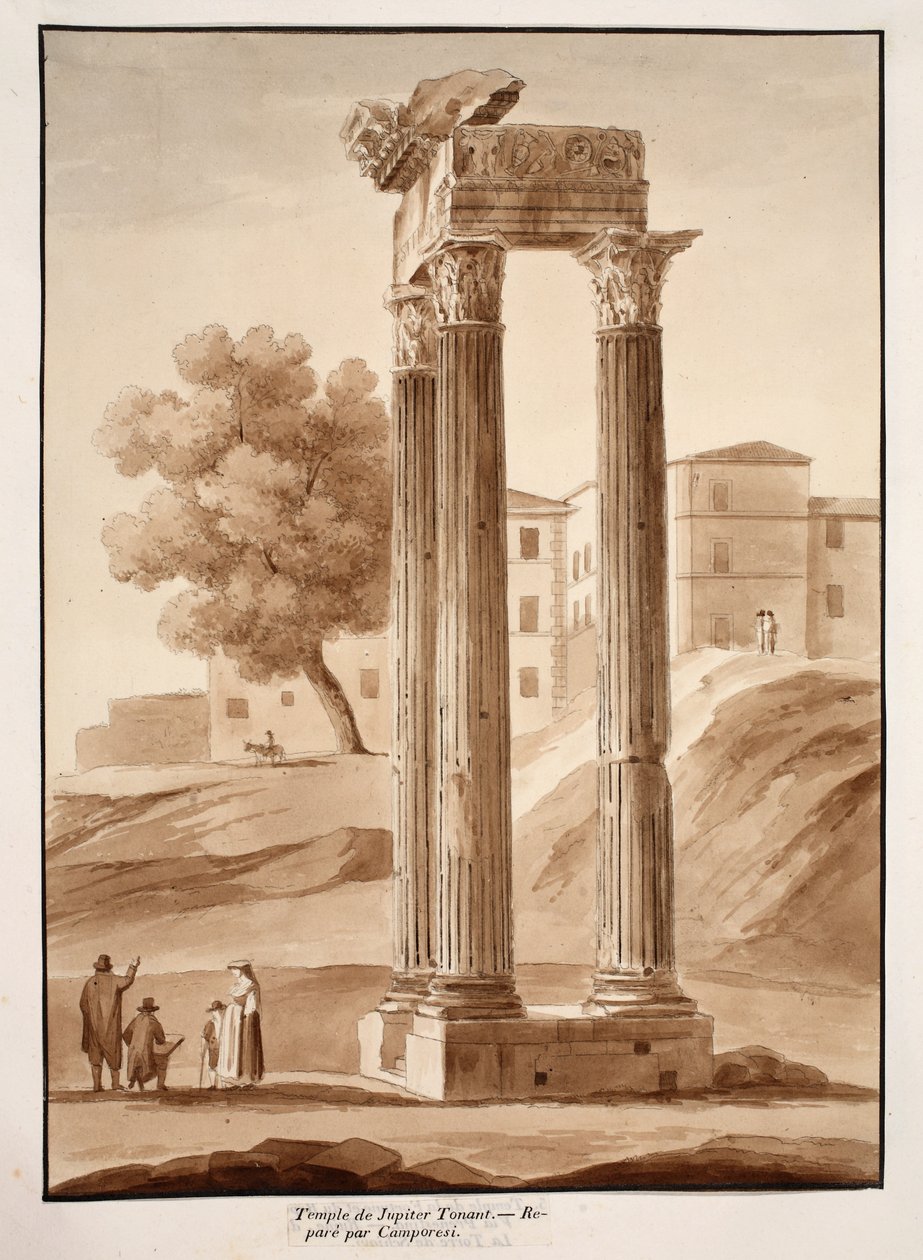 Świątynia Jowisza Tonansa - Odrestaurowana przez Camporesi, 1833 (trawienie z brązowym washem) autorstwa Agostino Tofanelli