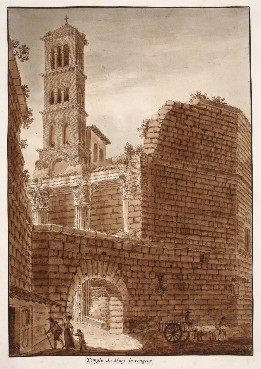 Świątynia Marsa Ultora, 1833 (akwaforta z brązowym podkładem) autorstwa Agostino Tofanelli