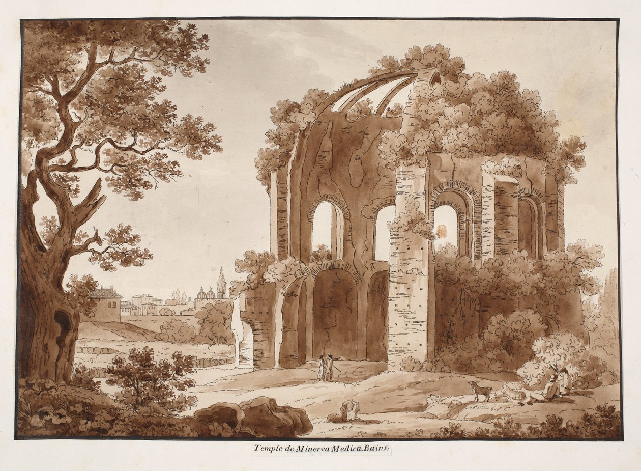 Świątynia Minerva Medica, 1833 (akwaforta z brązową farbą) autorstwa Agostino Tofanelli