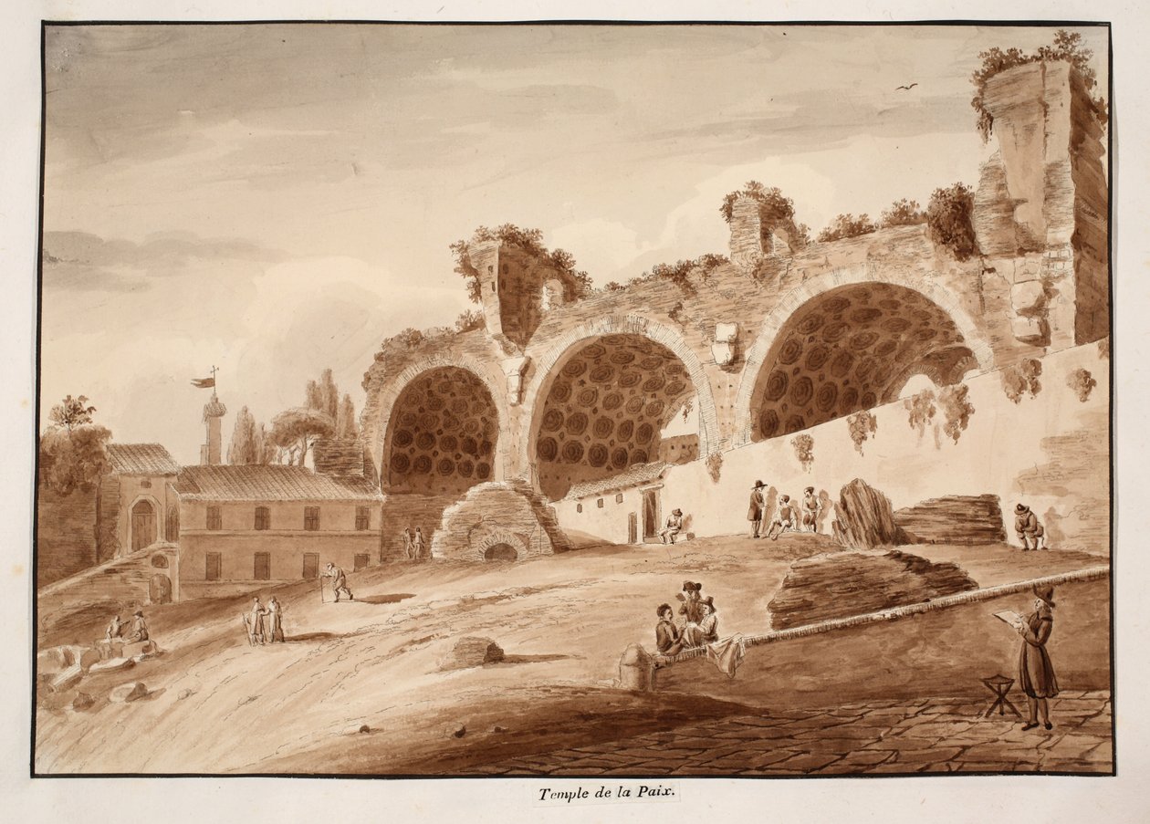 Świątynia Pokoju, 1833 (akwaforta z brązową lawiną) autorstwa Agostino Tofanelli