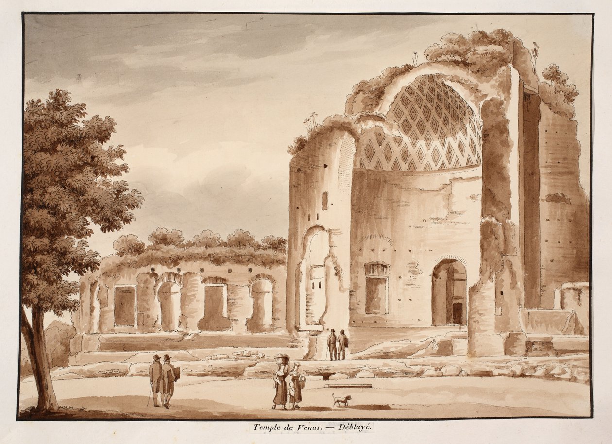 Świątynia Wenus po oczyszczeniu, 1833 (akwaforta z brązową lawiną) autorstwa Agostino Tofanelli